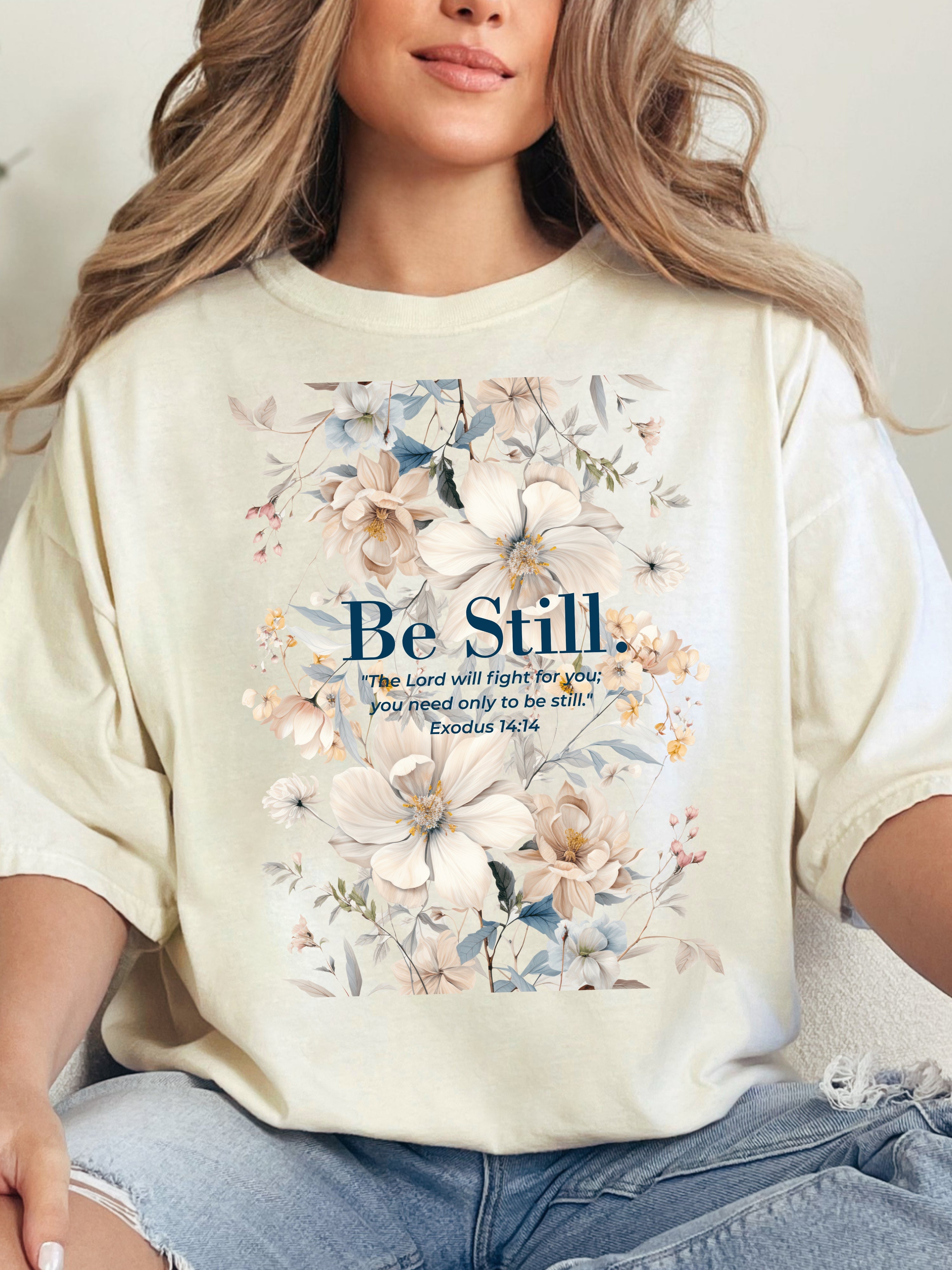 Be Still floral Christian T-Shirt Chinoiserie